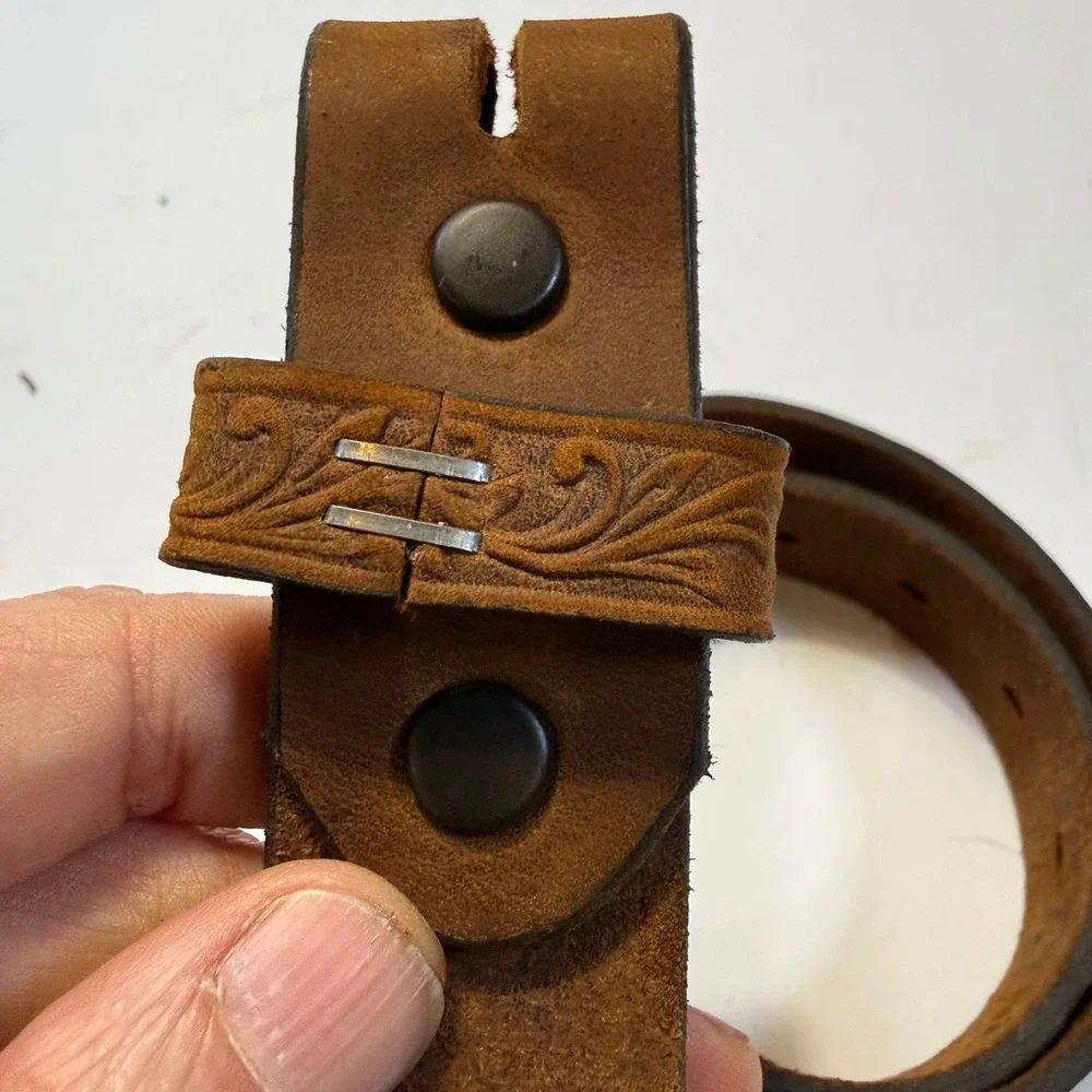 Justin Brown Tooled Leather Western Belt Strap Floral Made in USA C30219 Size 26